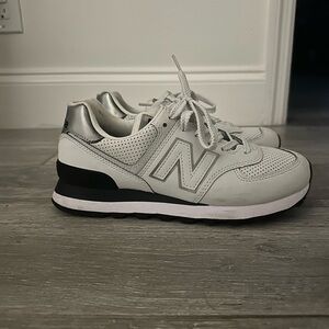 New Balance White and Metallic Sneakers